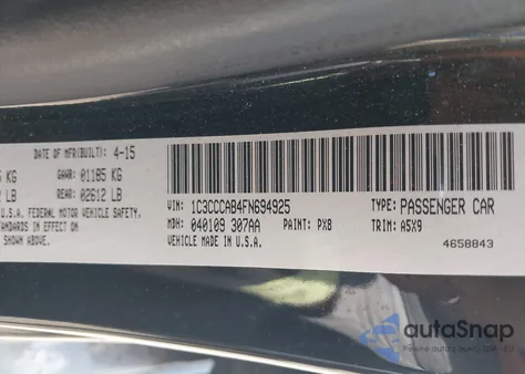 2015 Chrysler 200 Limited z USA, uszkodzony, nr VIN 1C3CCCAB4FN694925